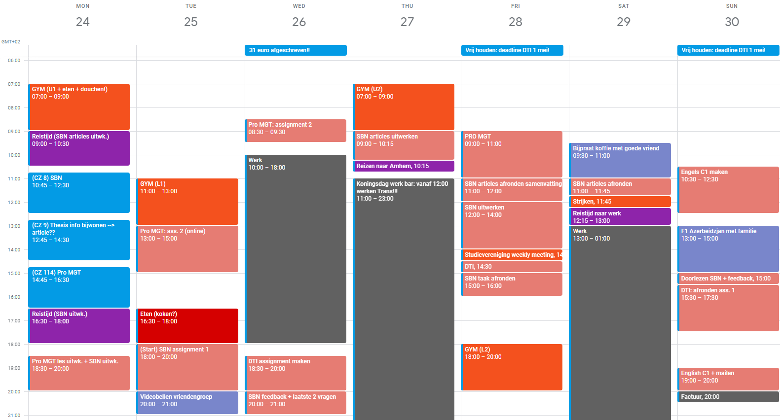 Google Agenda blocks and days: an example of Alwin van Welie's Google Agenda