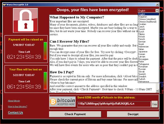 WannaCry Ransomware screen